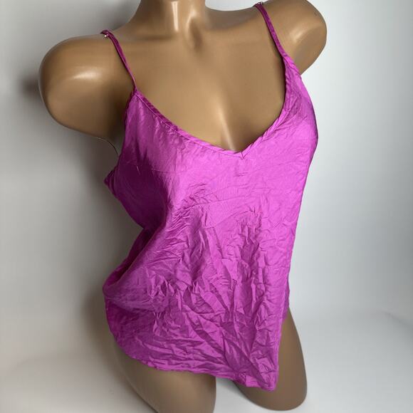 Sunny Leigh 100% Silk Fuchsia Camisole M Barbiecore Coquette Y2K Lingerie Top - Picture 1 of 10